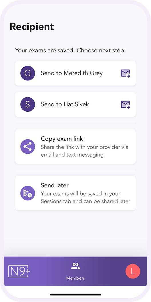 Sharing N9+ measurement results with a healthcare provider